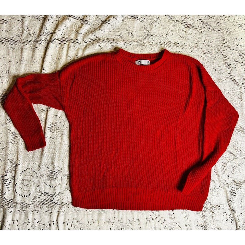 Hollister Sweater Women's Medium Knit Red Pullover Cotton Blend Size M